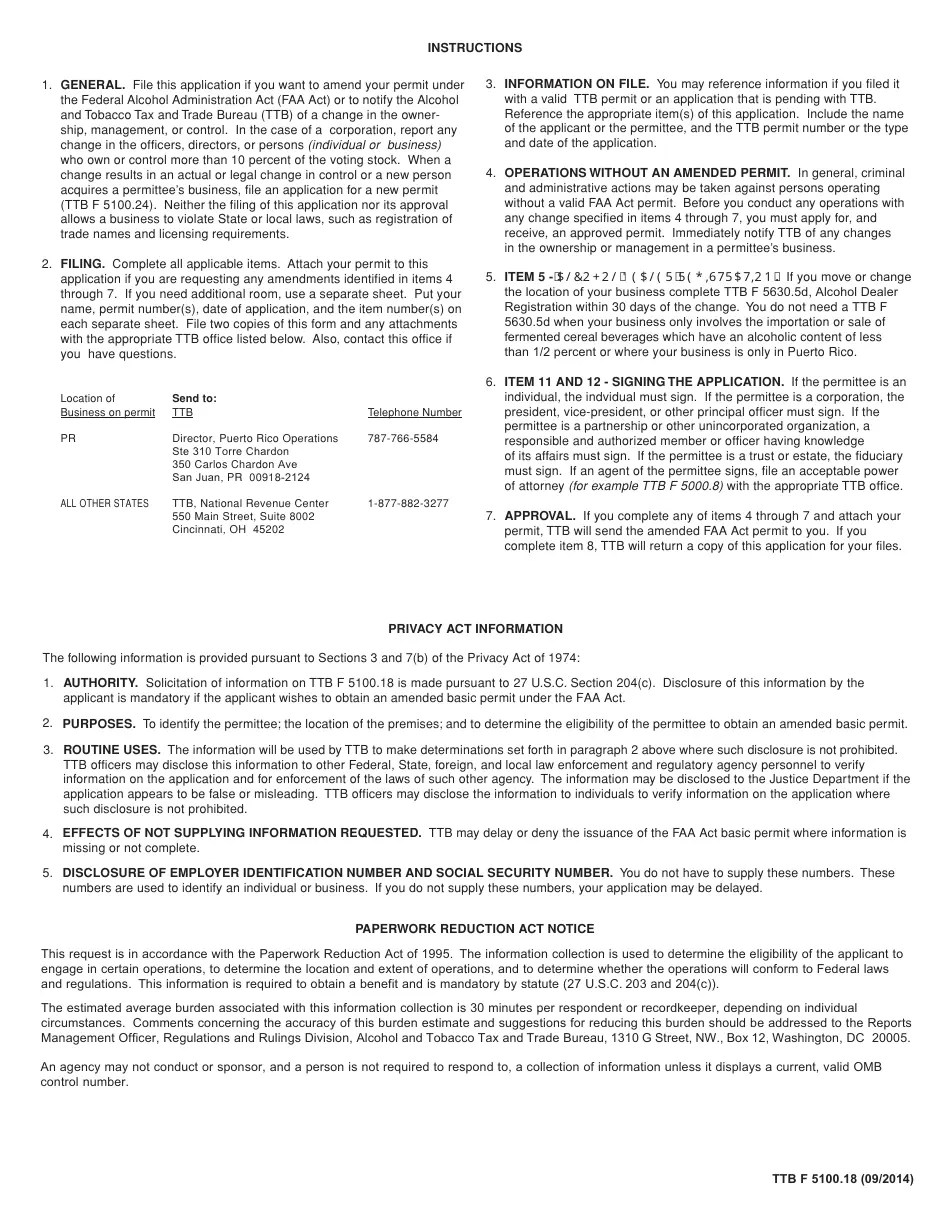 TTB Form 5100.18 Fill Out, Sign Online and Download Fillable PDF