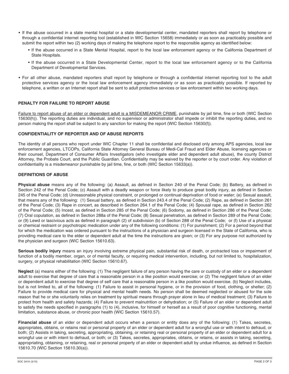 Form SOC341A - Fill Out, Sign Online and Download Fillable PDF