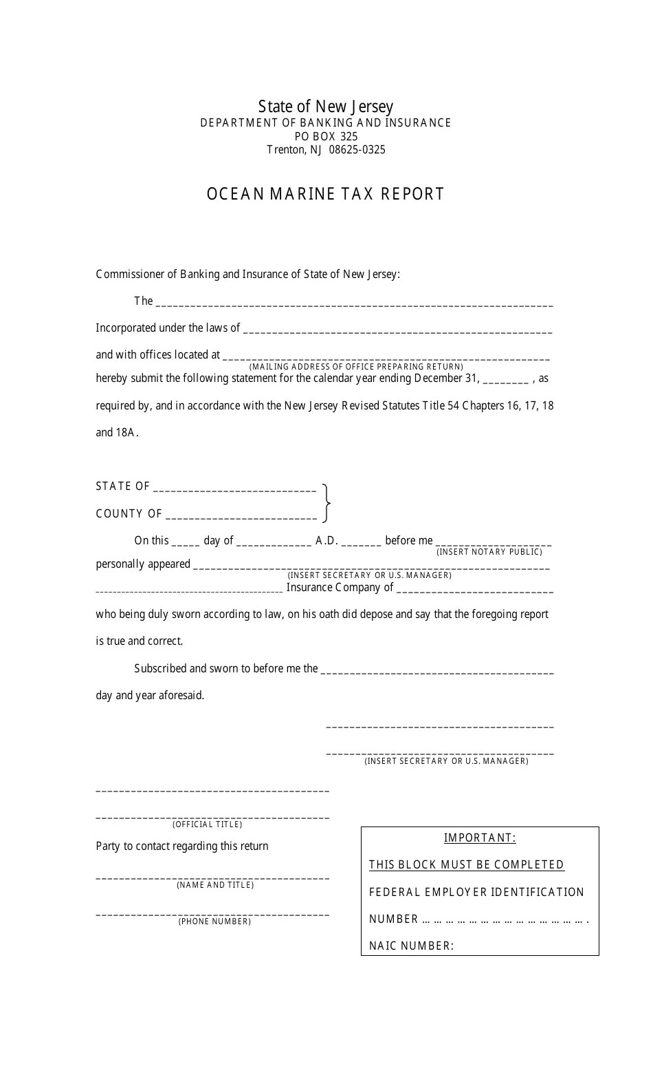 New Jersey Ocean Marine Tax Report Fill Out, Sign Online and Download PDF Templateroller