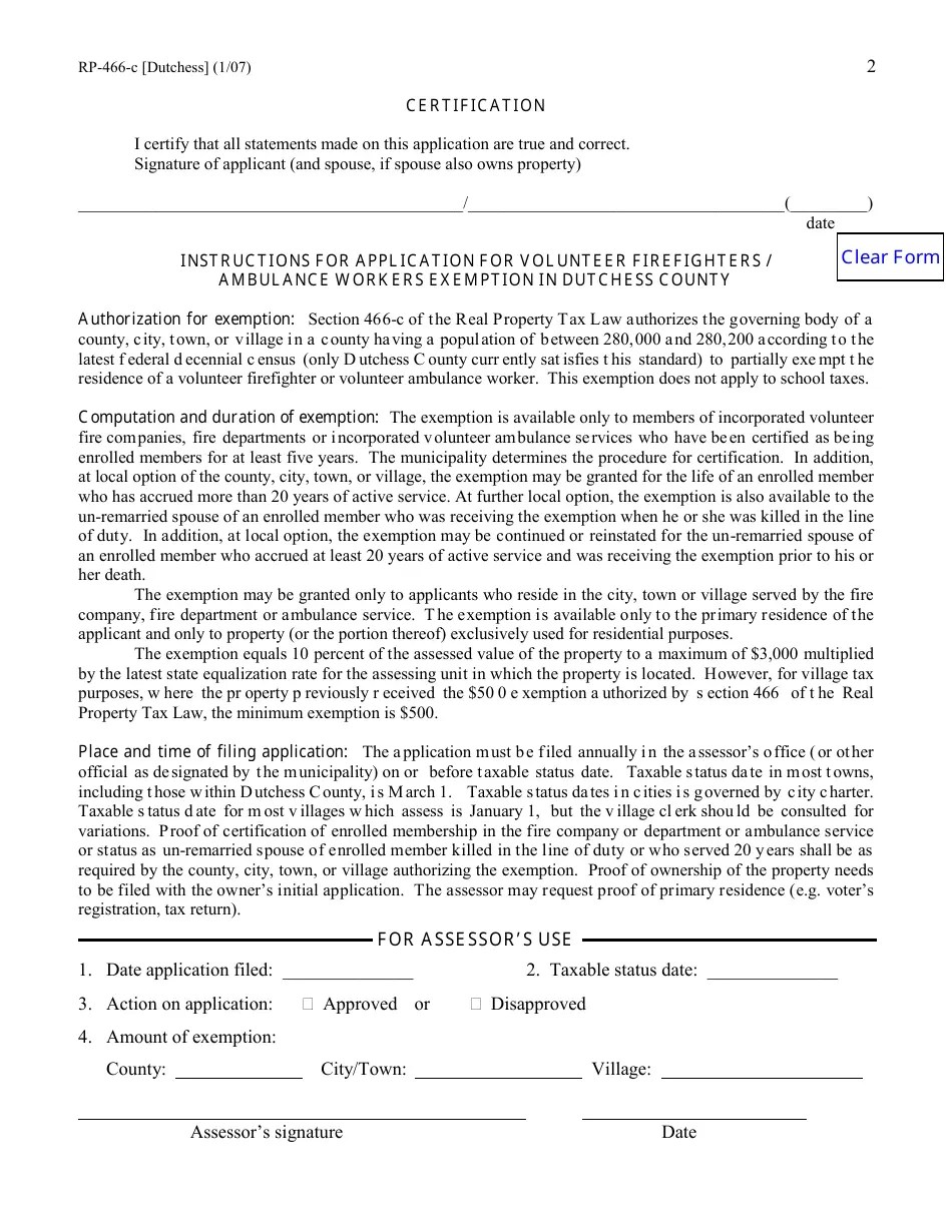 Form RP466C [DUTCHESS] Fill Out, Sign Online and Download Fillable