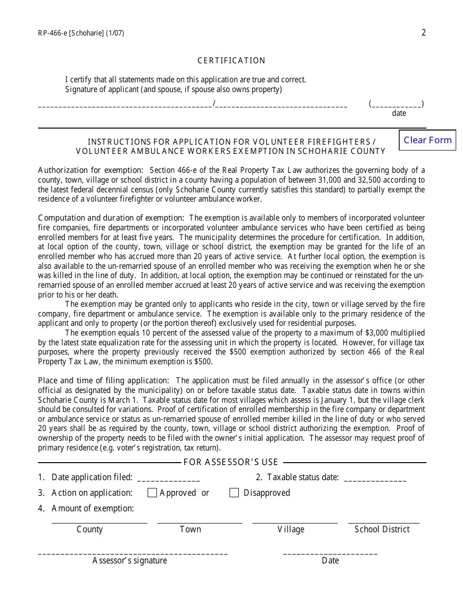 Form RP466E [SCHOHARIE] Fill Out, Sign Online and Download Fillable
