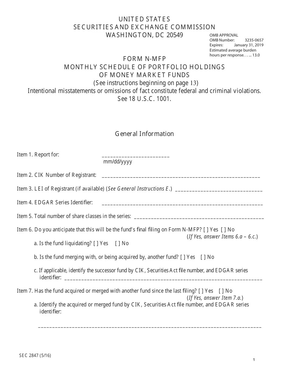 SEC Form 2847 (NMFP) Fill Out, Sign Online and Download Printable