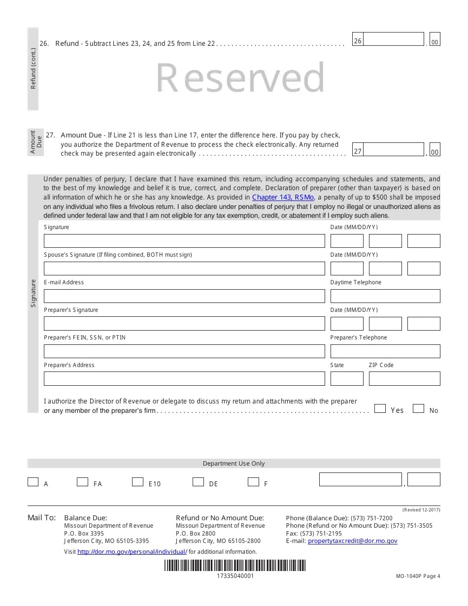 Form MO1040P 2017 Fill Out, Sign Online and Download Printable PDF