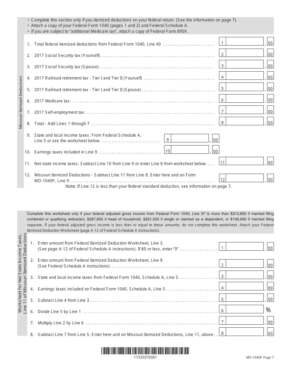 Form MO1040P 2017 Fill Out, Sign Online and Download Printable PDF