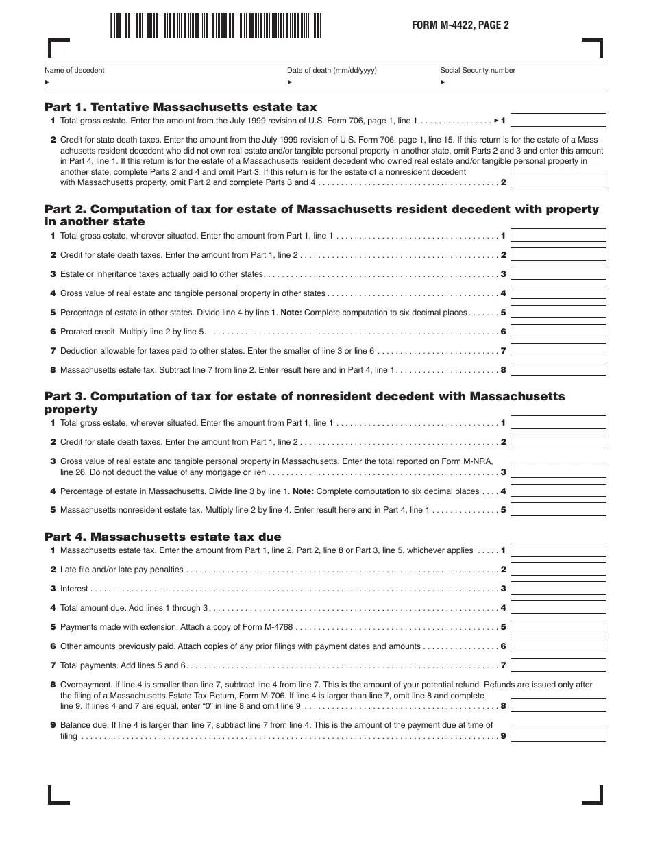 Form M4422 Download Printable PDF or Fill Online Application for