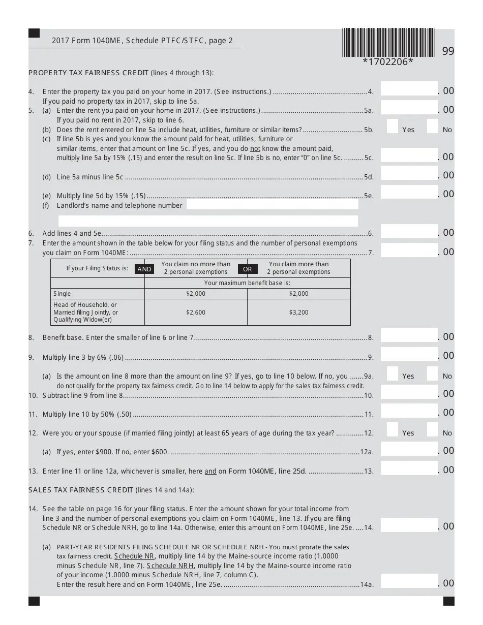 Form 1040ME Schedule PTFC/STFC Download Printable PDF or Fill Online