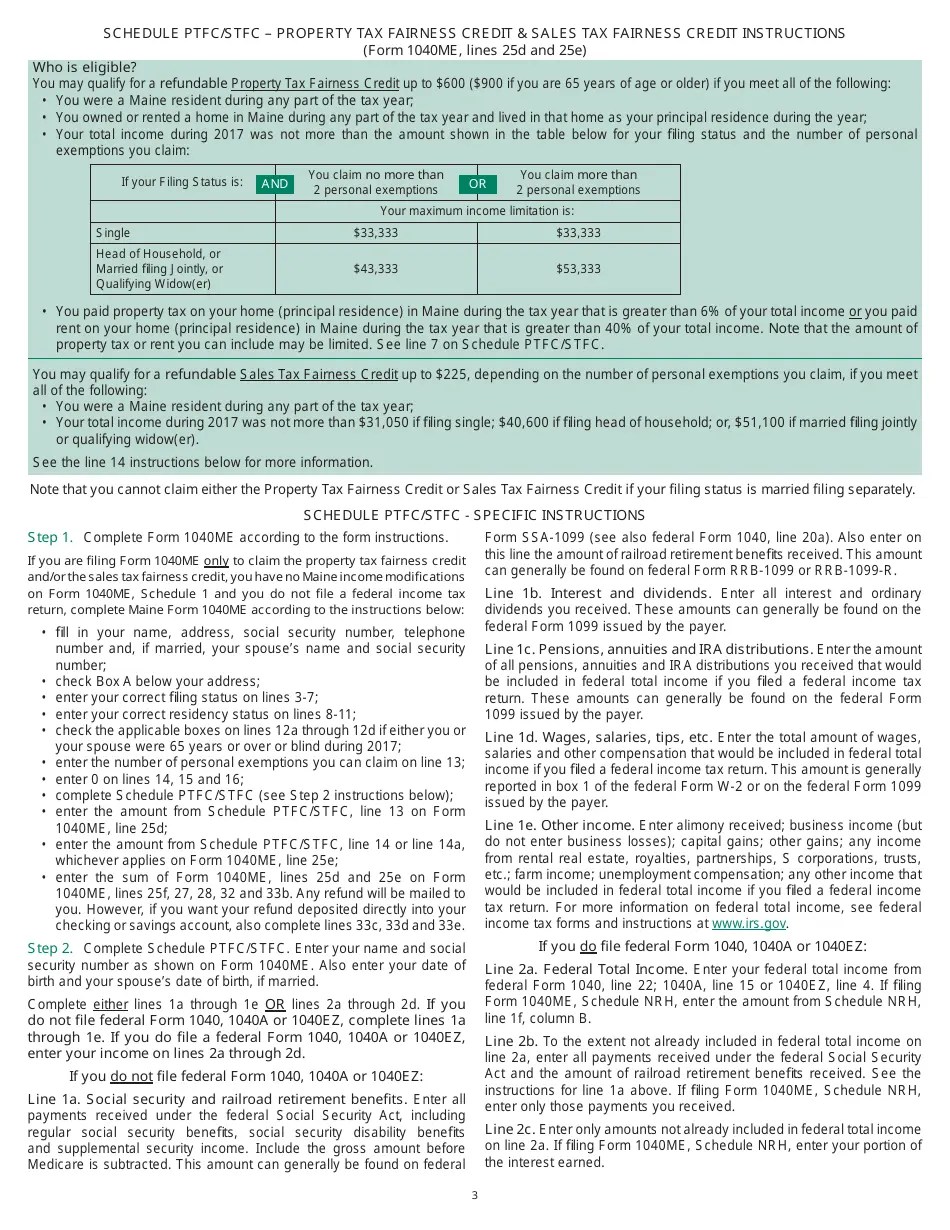 Form 1040ME Schedule PTFC/STFC Download Printable PDF or Fill Online