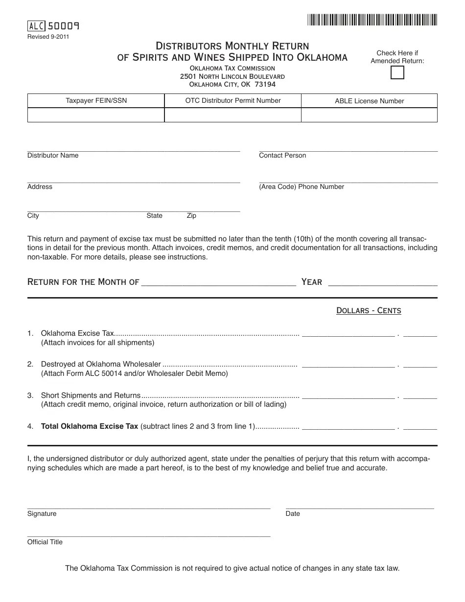 OTC Form ALC50009 Fill Out, Sign Online and Download Fillable PDF