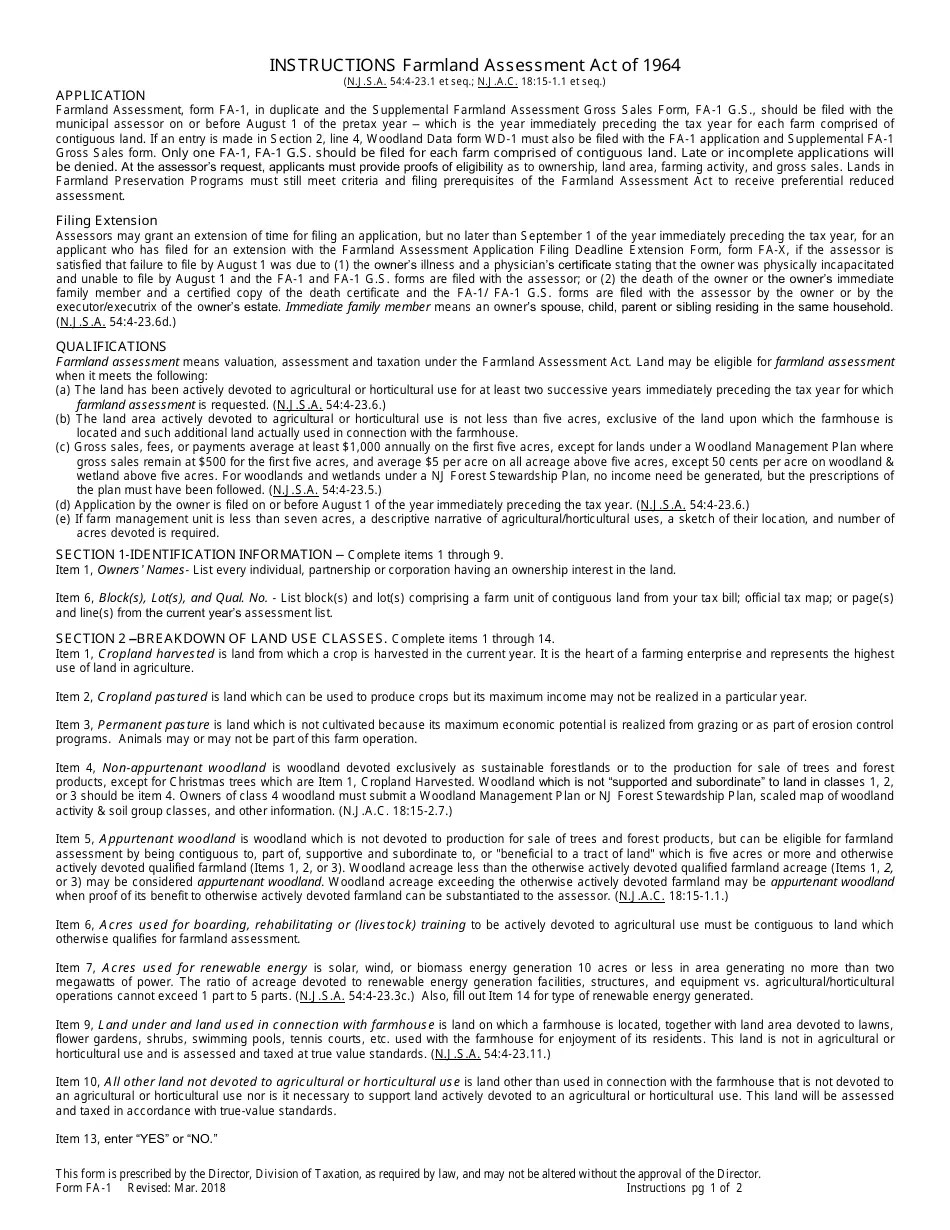 Form FA1 Fill Out, Sign Online and Download Fillable PDF, New Jersey