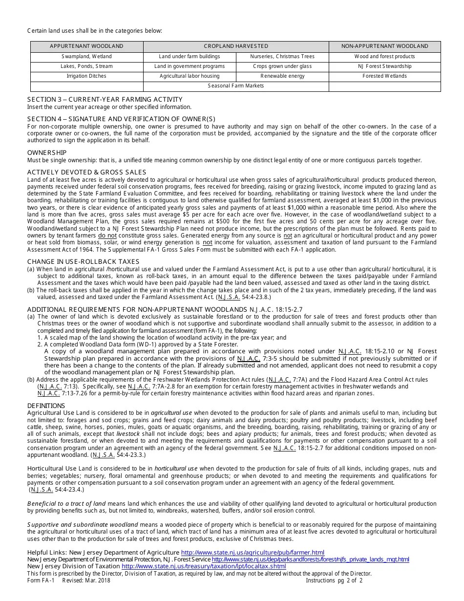 Form FA1 Fill Out, Sign Online and Download Fillable PDF, New Jersey