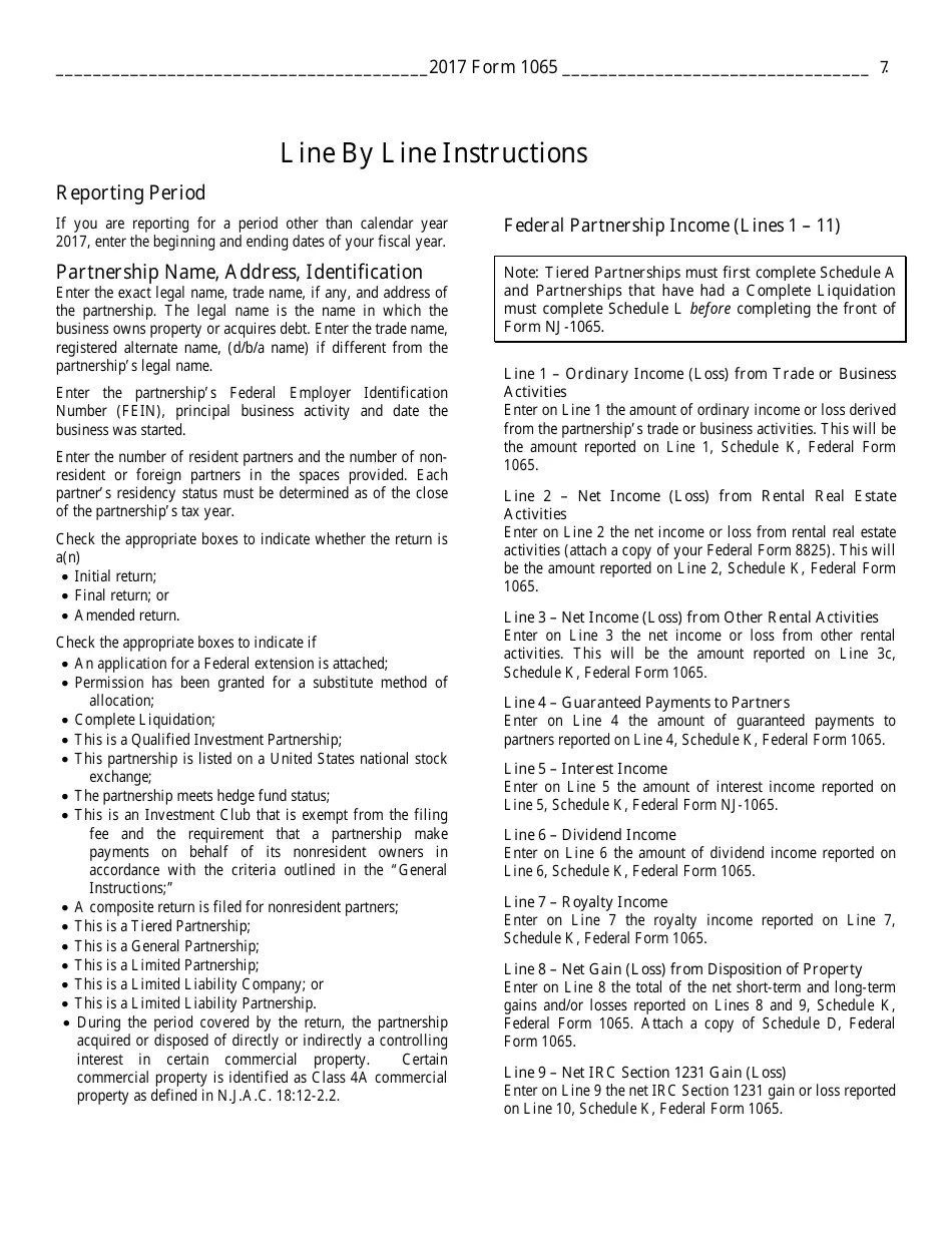Download Instructions for Form NJ1065 Partnership Return and New