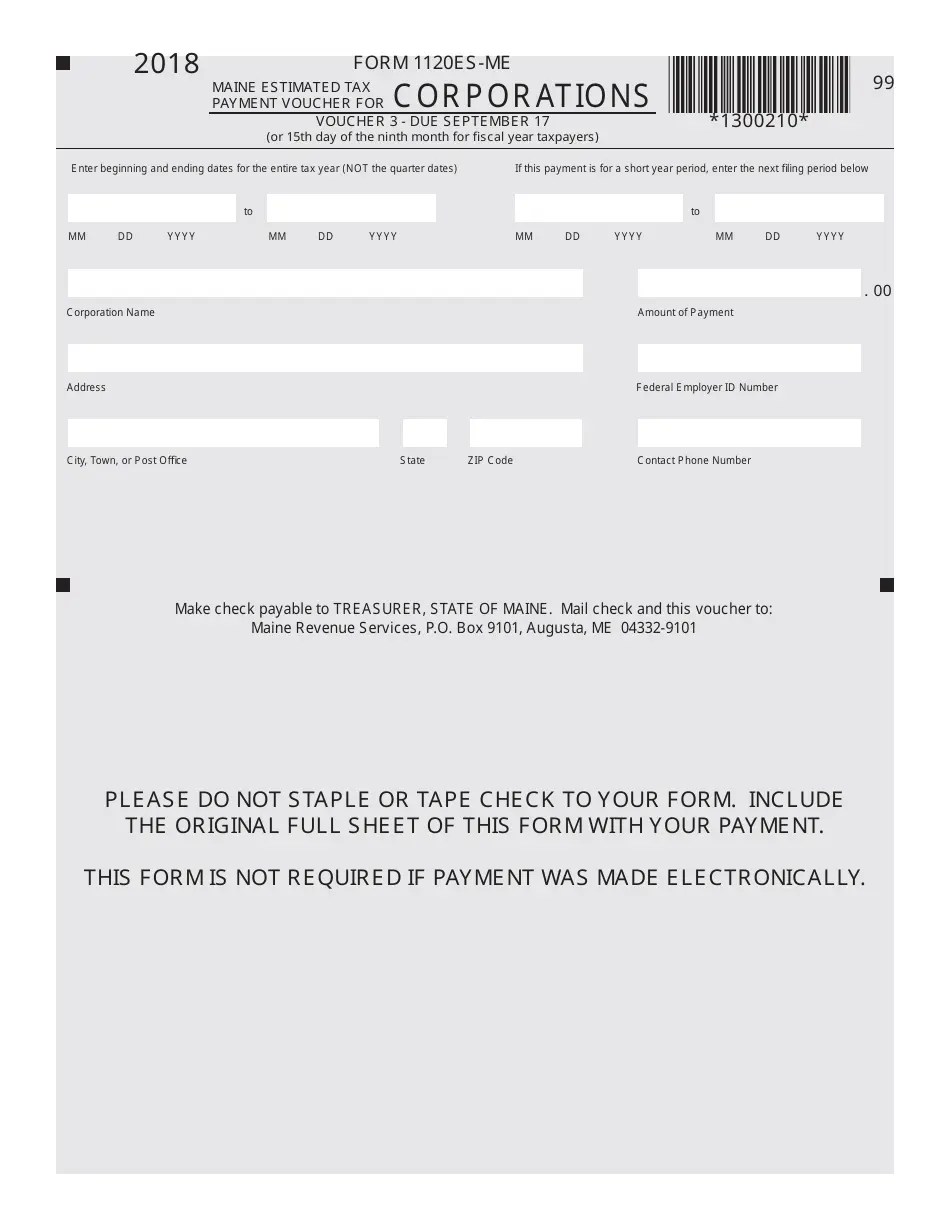 Form 1120ESME Download Printable PDF or Fill Online Maine Estimated