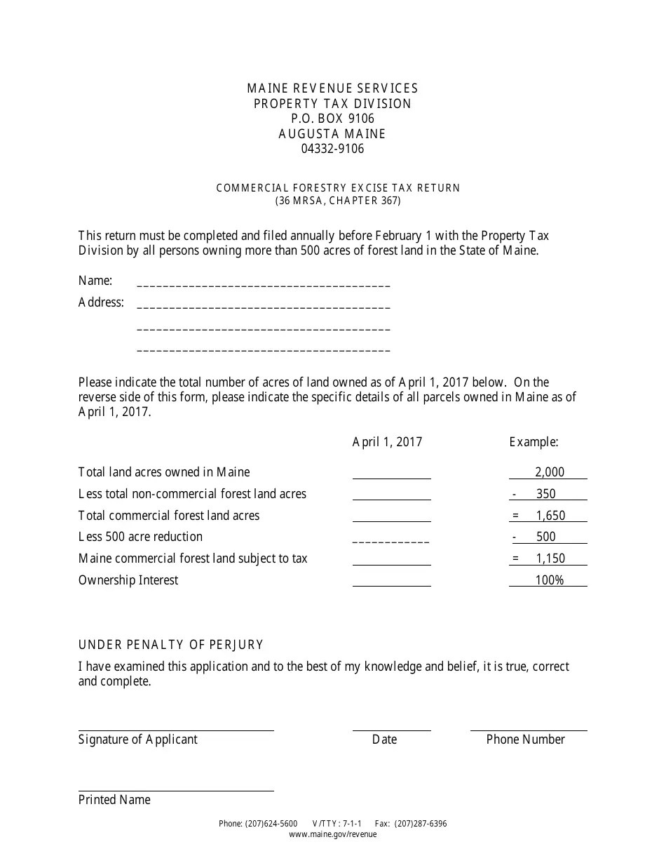 Maine Commercial Forestry Excise Tax Return Download Printable PDF