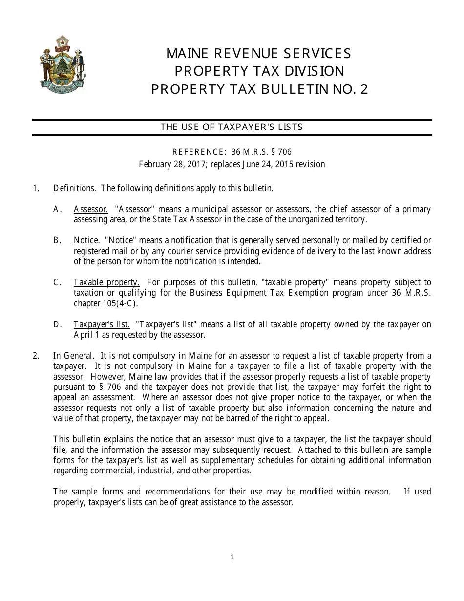 Maine Sample Request for List of Taxable Property Fill Out, Sign