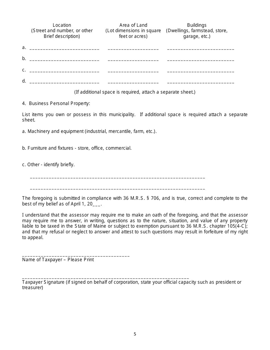 Maine Sample Request for List of Taxable Property Fill Out, Sign