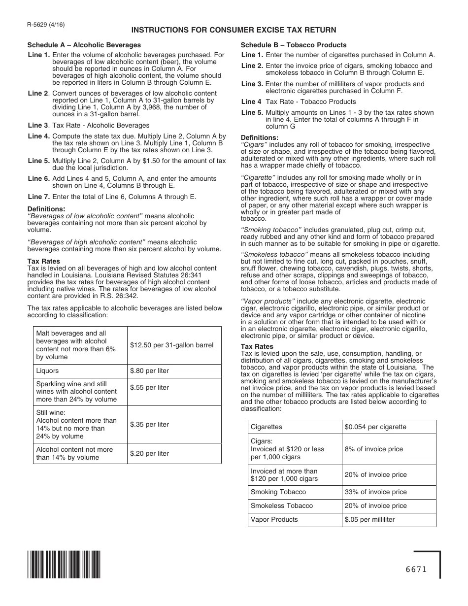 Form R5629 Download Fillable PDF or Fill Online Consumer Excise Tax