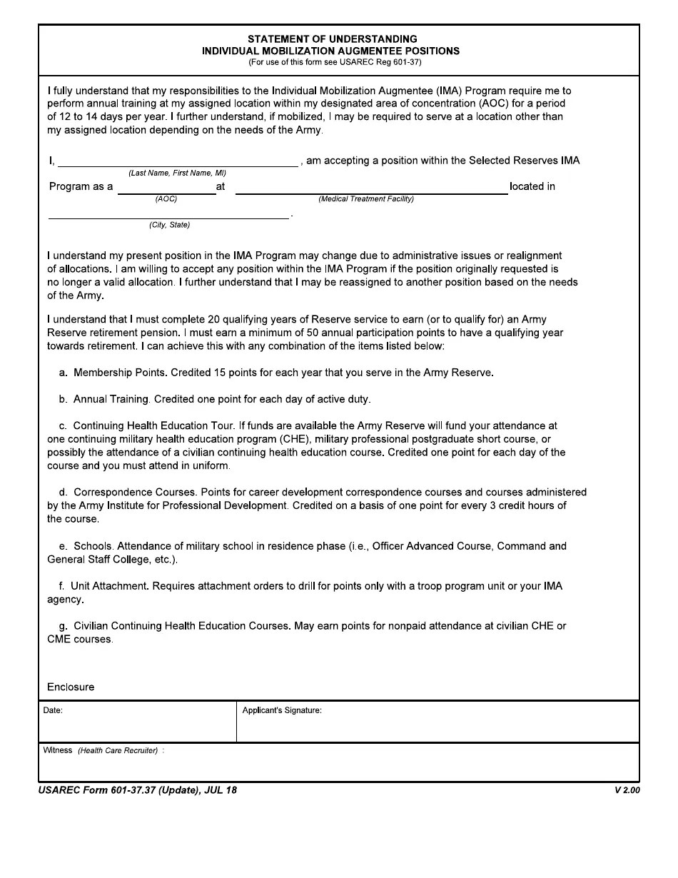 USAREC Form 60137.37 Fill Out, Sign Online and Download Fillable PDF