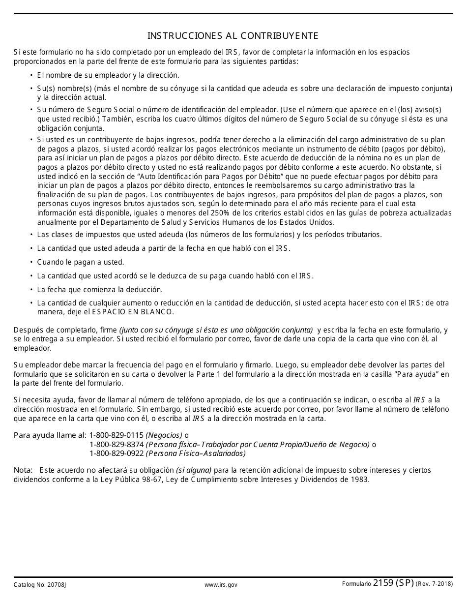 IRS Formulario 2159(SP) Fill Out, Sign Online and Download Fillable