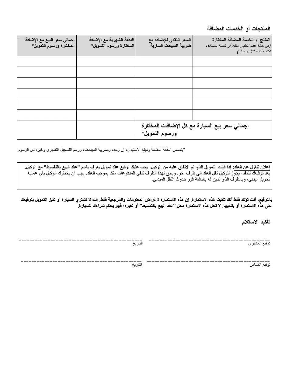 New York City Financing Disclosure Sale of Used Car (Arabic) Fill
