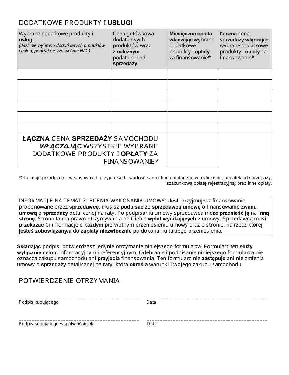 New York City Financing Disclosure Sale of Used Car (Polish) Fill