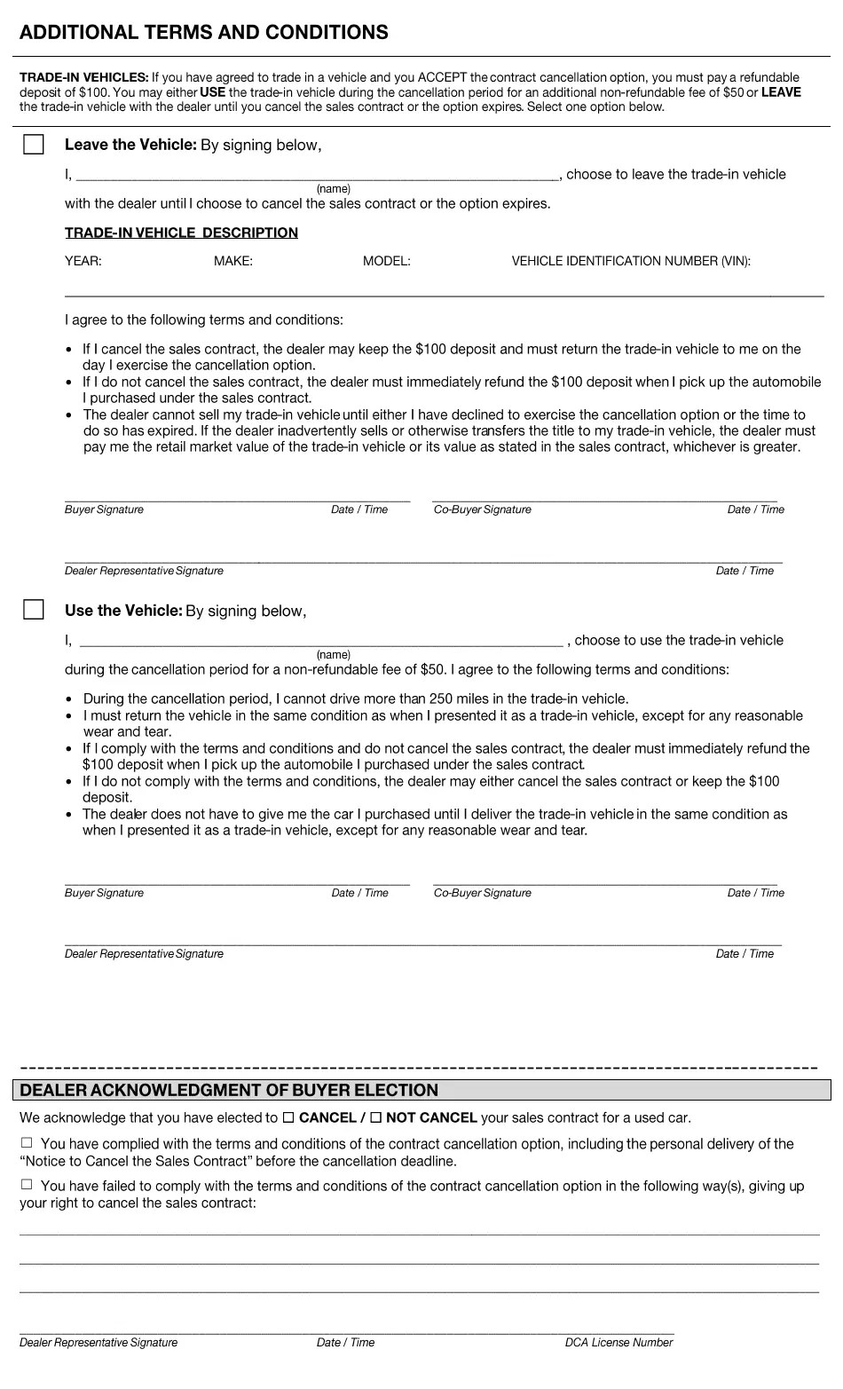 New York City Nyc Used Car Contract Cancellation Option Fill Out