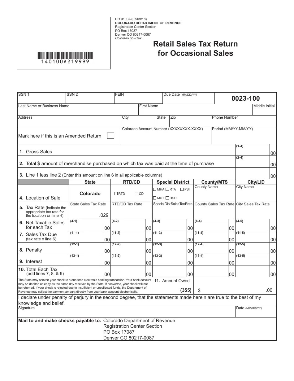 Form DR0100A Fill Out, Sign Online and Download Fillable PDF, Colorado Templateroller