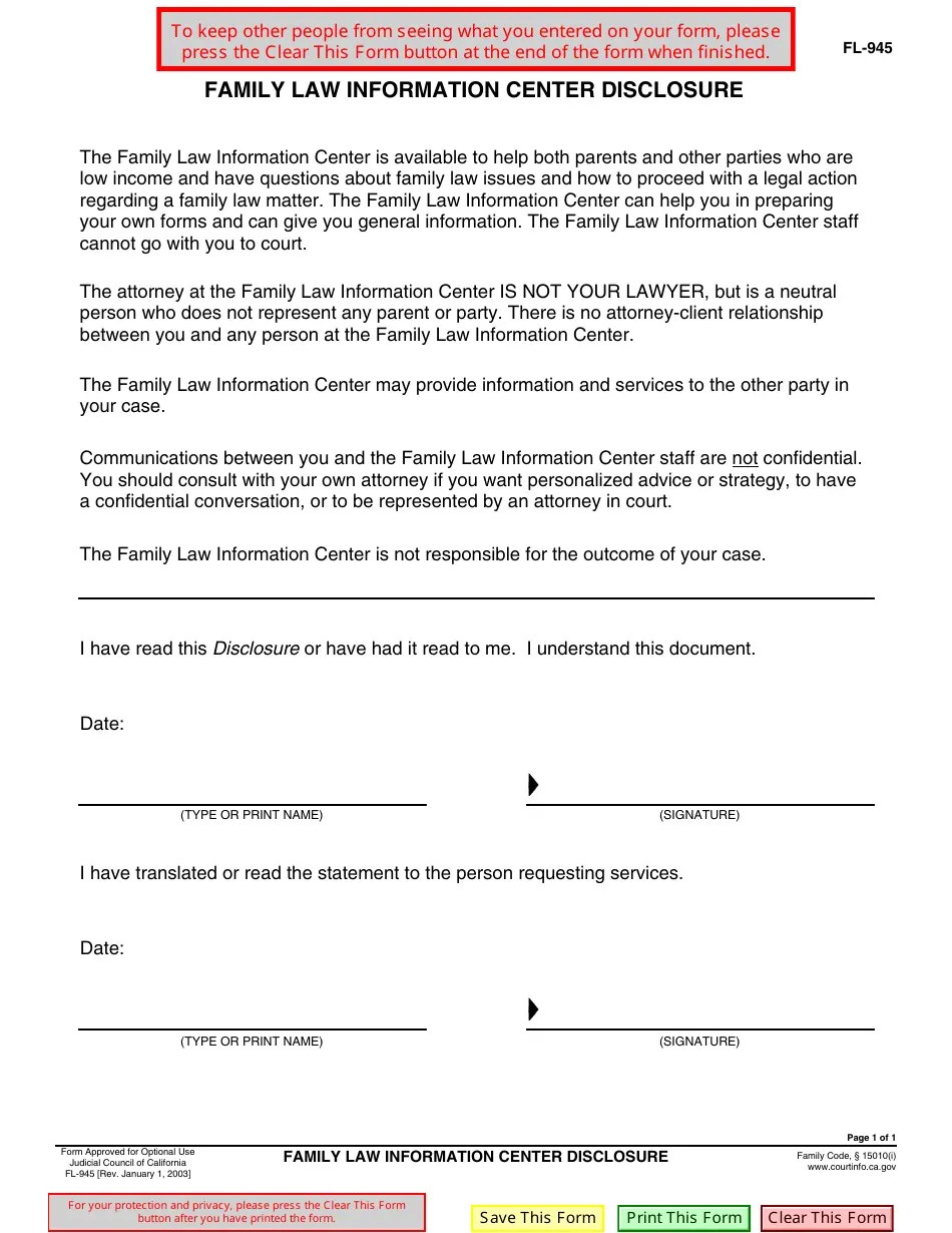 Form FL945 Fill Out, Sign Online and Download Fillable PDF