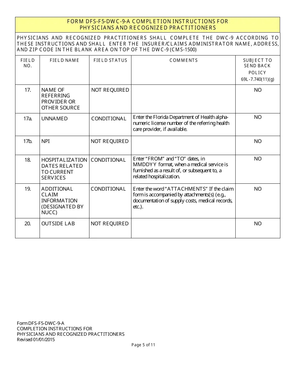 Download Instructions for Form DFSF5DWC9 Health Insurance Claim Form