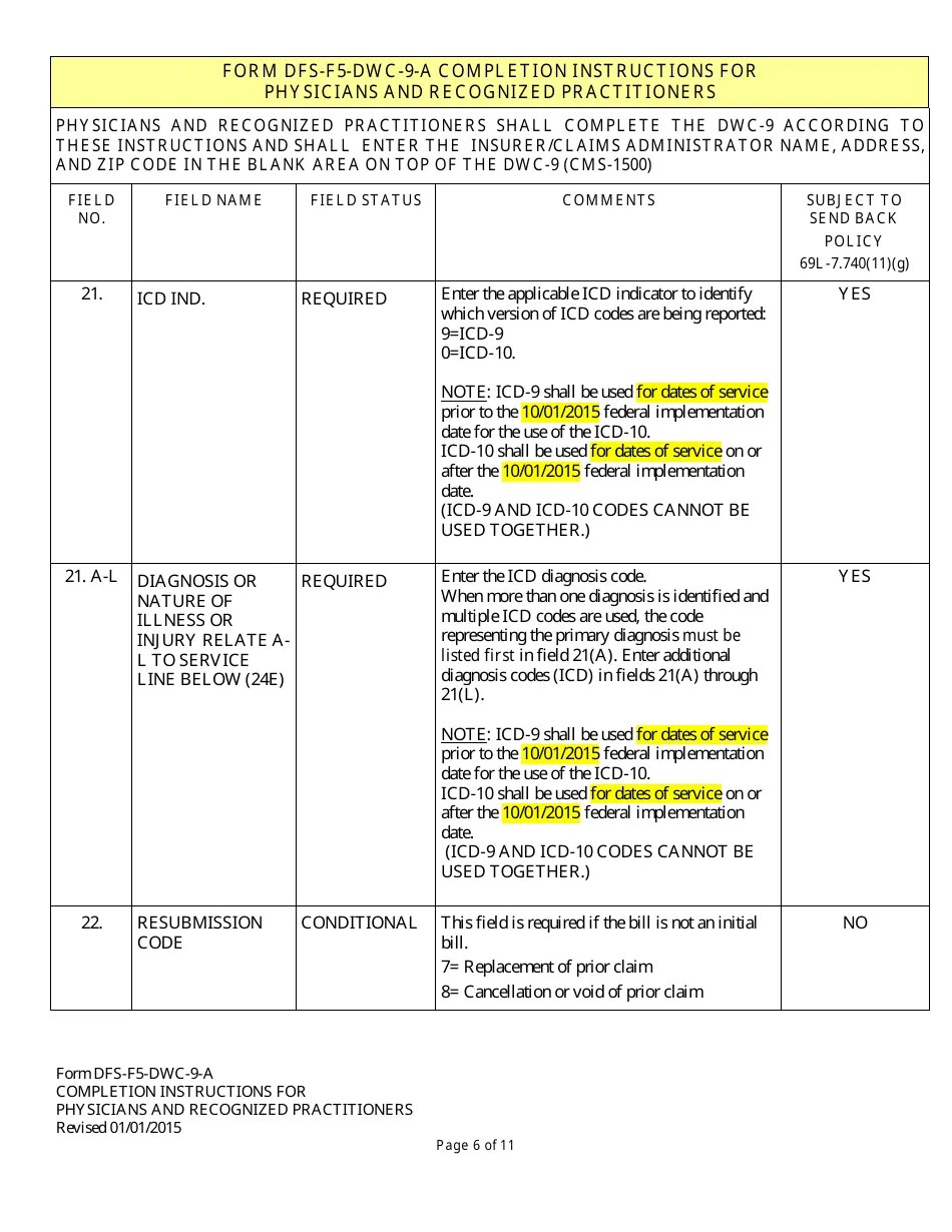 Download Instructions for Form DFSF5DWC9 Health Insurance Claim Form