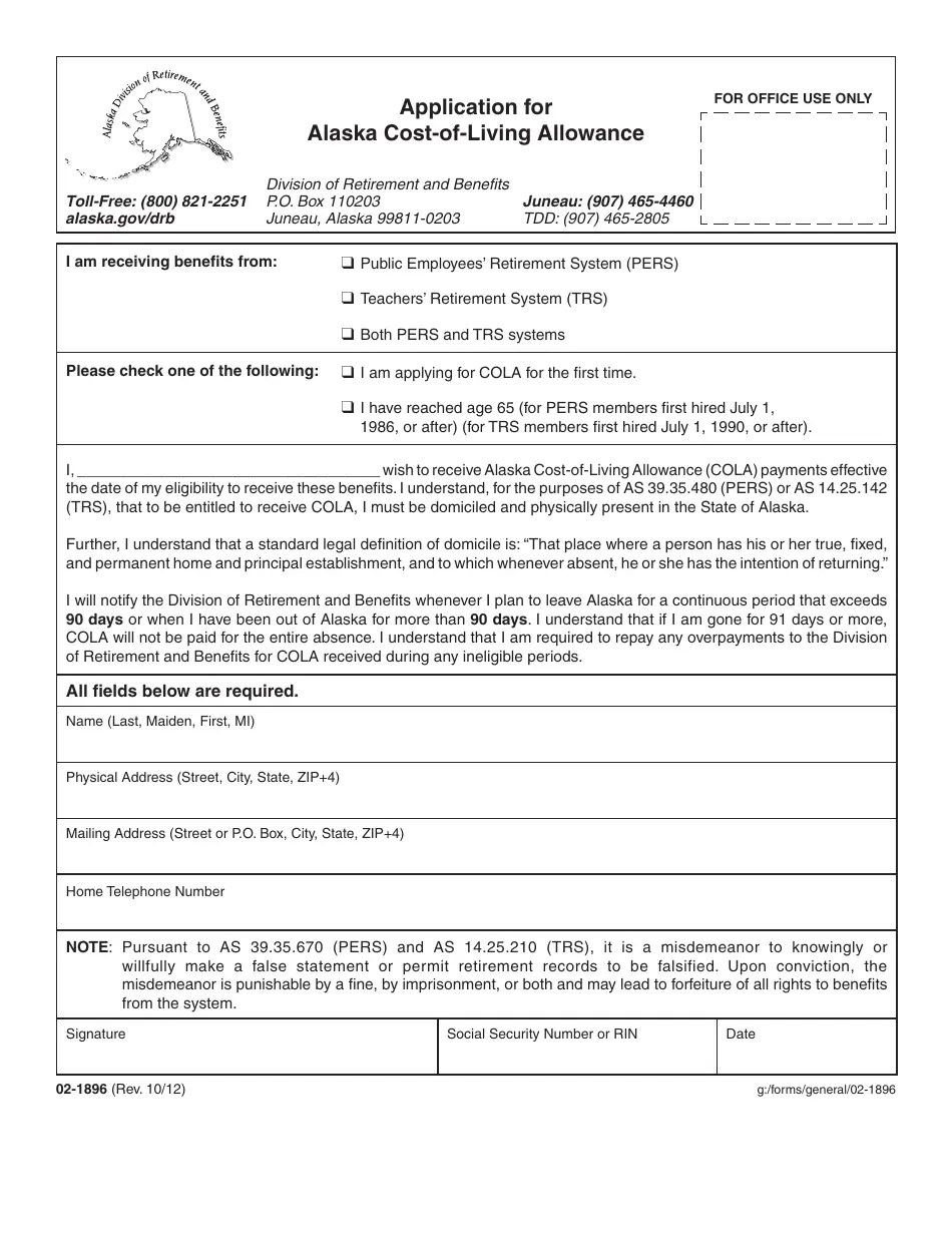 Form 021896 Fill Out, Sign Online and Download Fillable PDF, Alaska Templateroller