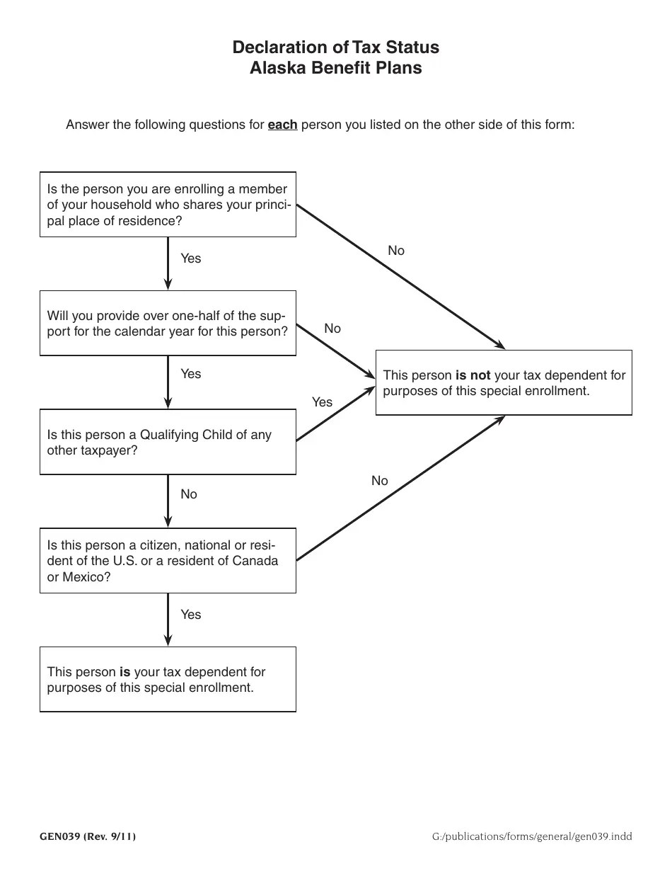Form GEN039 Fill Out, Sign Online and Download Fillable PDF, Alaska
