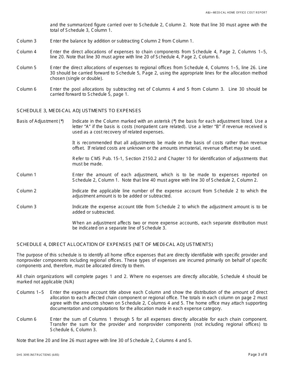Download Instructions for Form DHS3095 MediCal Home Office Cost Report