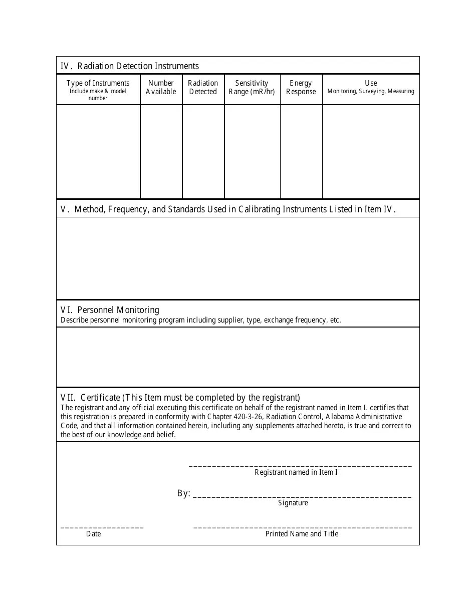 Alabama Registration of Radiation Services for Nonmedical XRay Equipment Fill Out, Sign