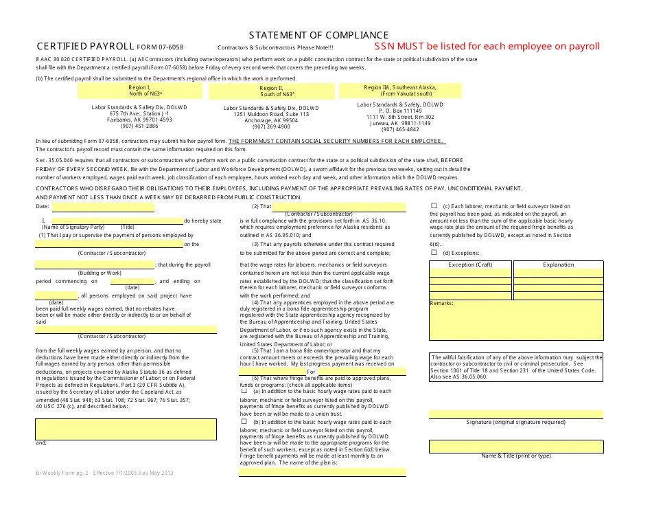 Form 076058 Fill Out, Sign Online and Download Printable PDF, Alaska