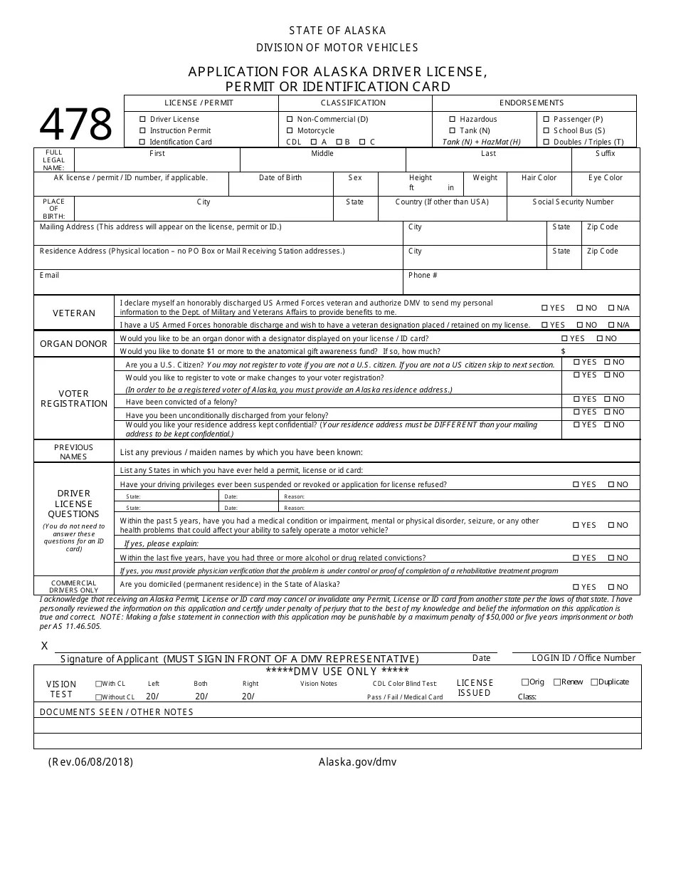 Form 478 Fill Out, Sign Online and Download Fillable PDF, Alaska