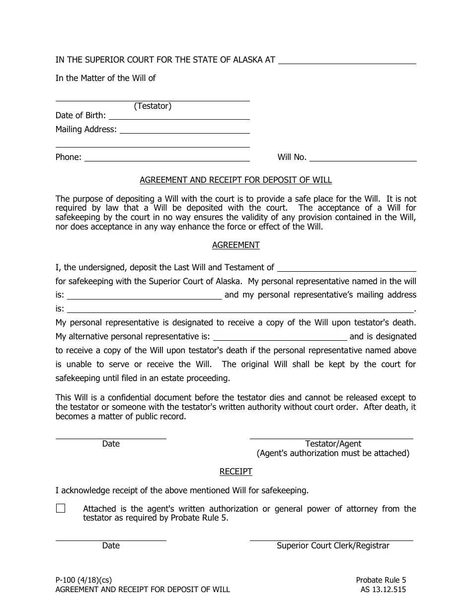 Form P100 Fill Out, Sign Online and Download Fillable PDF, Alaska