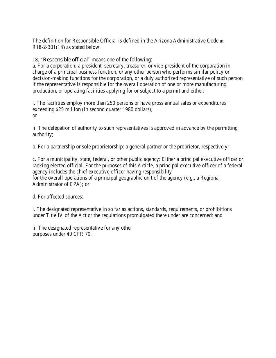 Arizona Air Quality Change of Responsible Official Form Fill Out