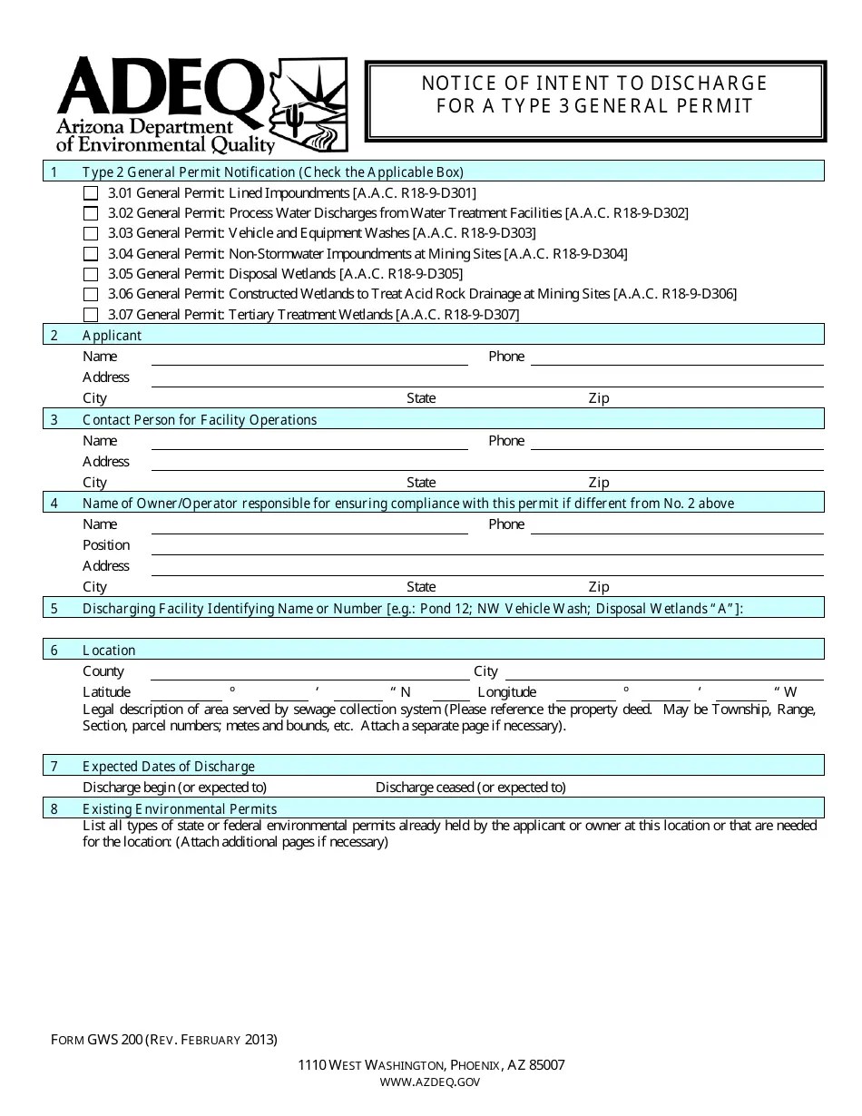 ADEQ Form GWS200 Fill Out, Sign Online and Download Fillable PDF