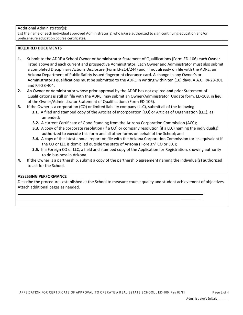 Form ED100 Fill Out, Sign Online and Download Printable PDF, Arizona