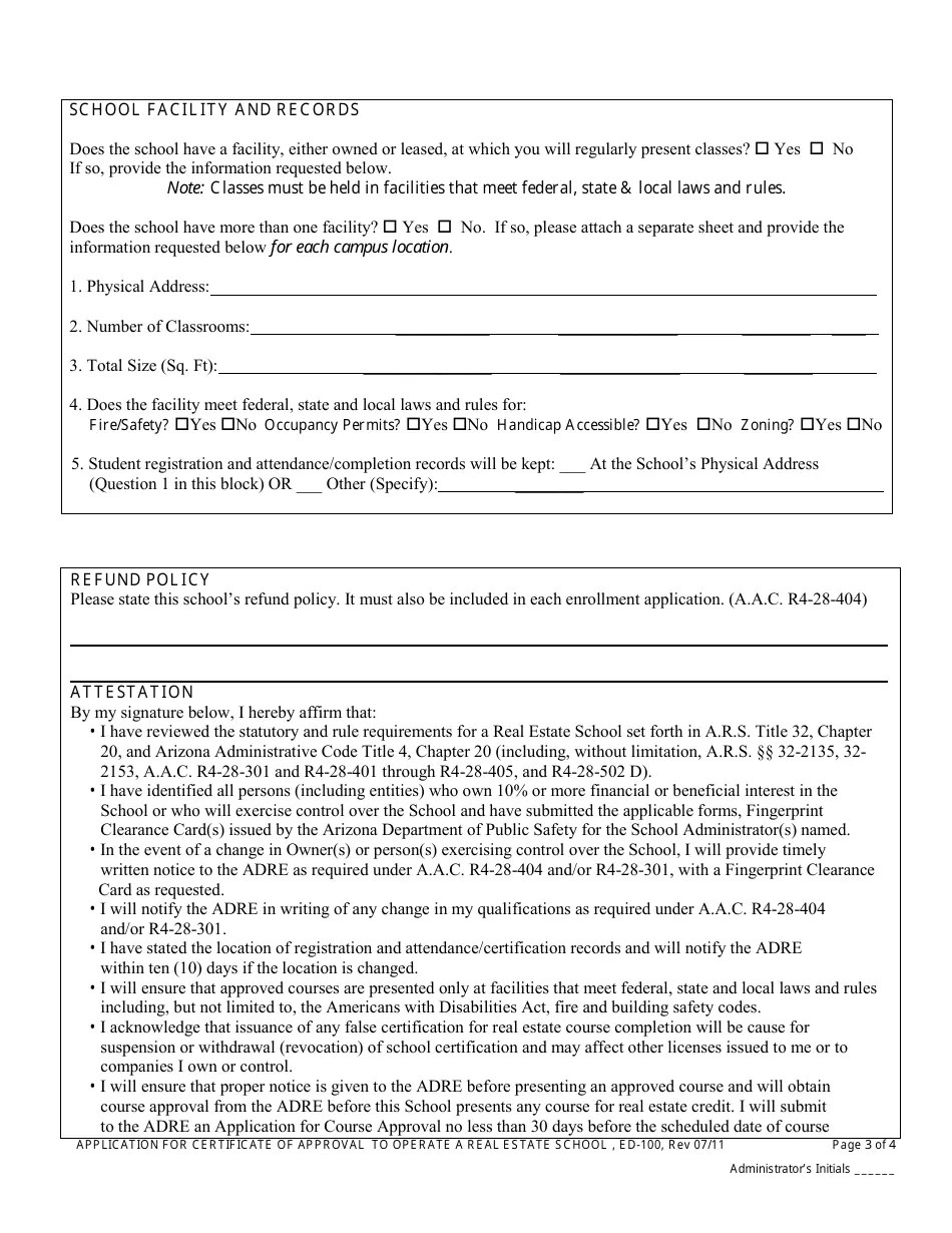 Form ED100 Fill Out, Sign Online and Download Printable PDF, Arizona