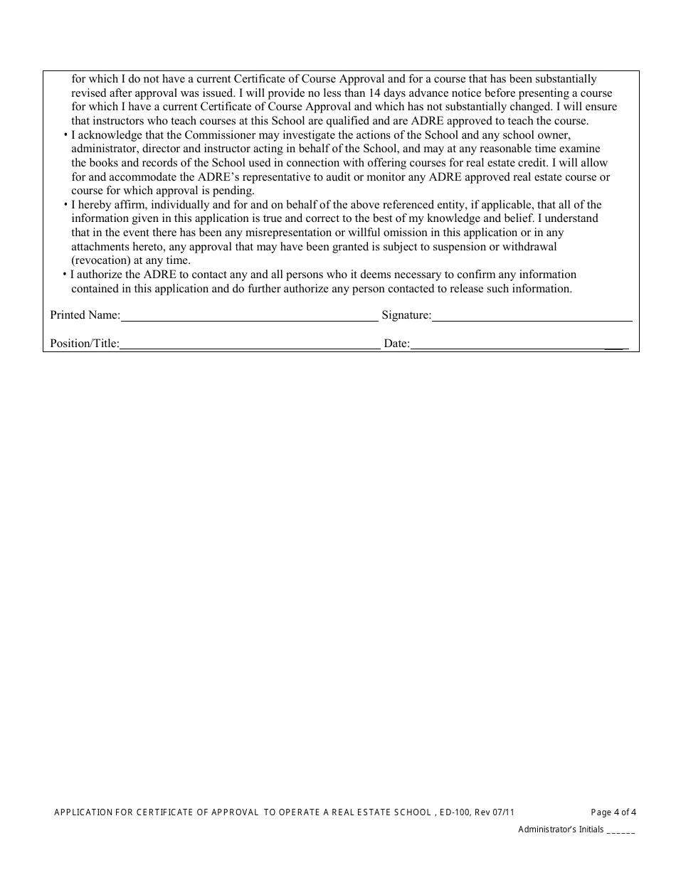Form ED100 Fill Out, Sign Online and Download Printable PDF, Arizona