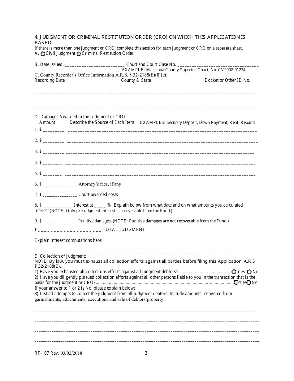 Form RF107 Fill Out, Sign Online and Download Fillable PDF, Arizona Templateroller