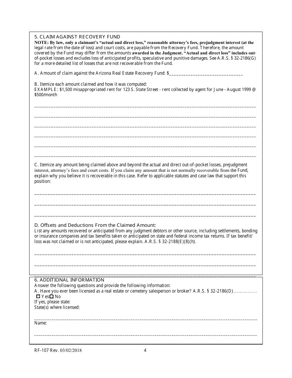 Form RF107 Fill Out, Sign Online and Download Fillable PDF, Arizona Templateroller