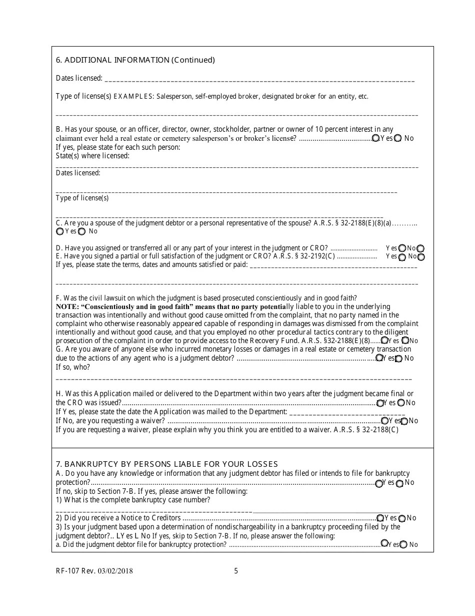 Form RF107 Fill Out, Sign Online and Download Fillable PDF, Arizona Templateroller