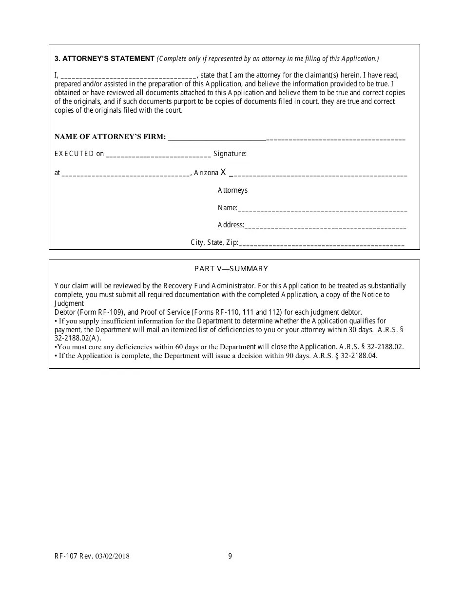 Form RF107 Fill Out, Sign Online and Download Fillable PDF, Arizona Templateroller