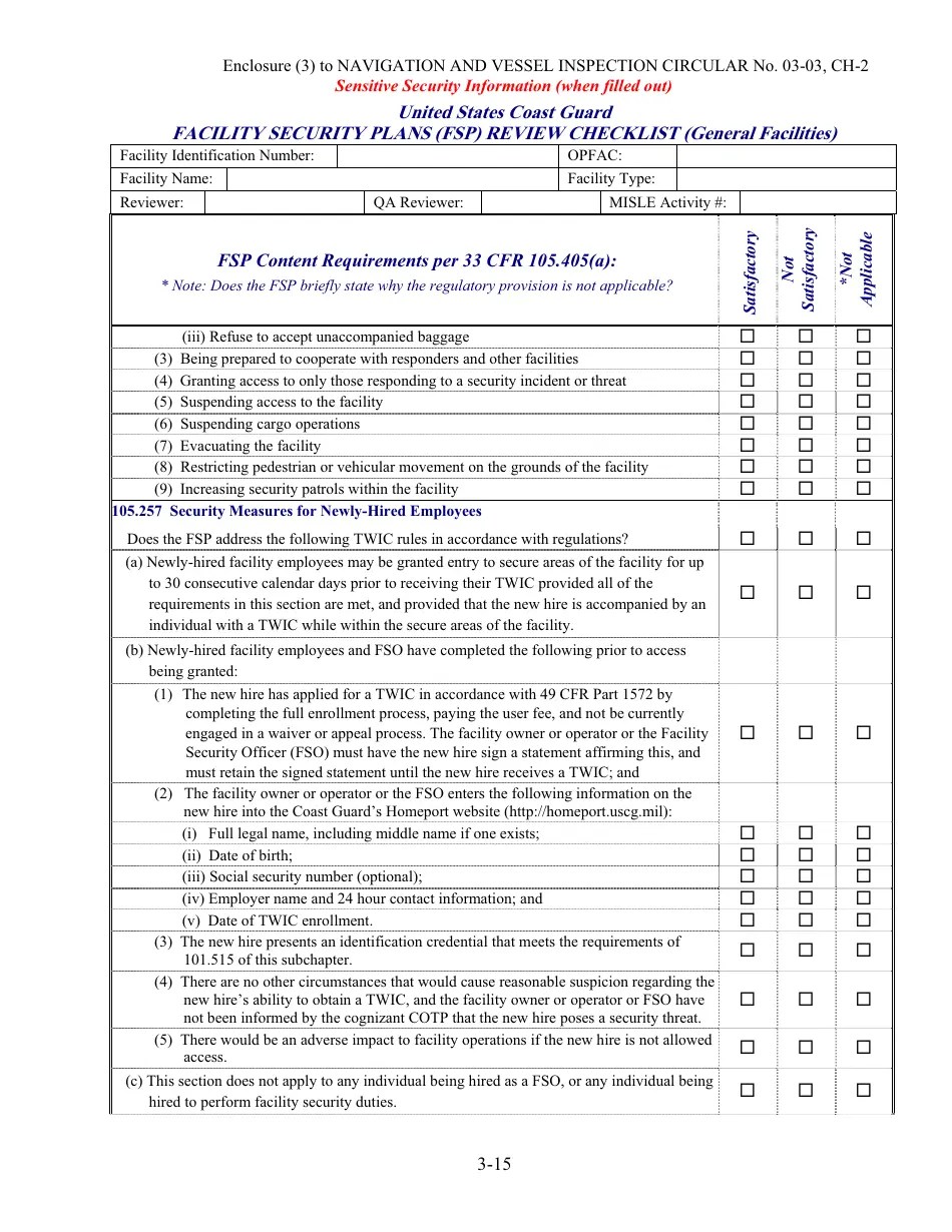Facility Security Plan (Fsp) Review Checklist Fill Out, Sign Online and Download PDF