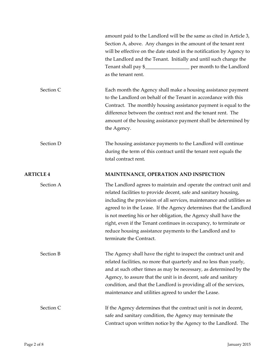 Arizona TenantBased Housing Assistance Payments Contract Fill Out