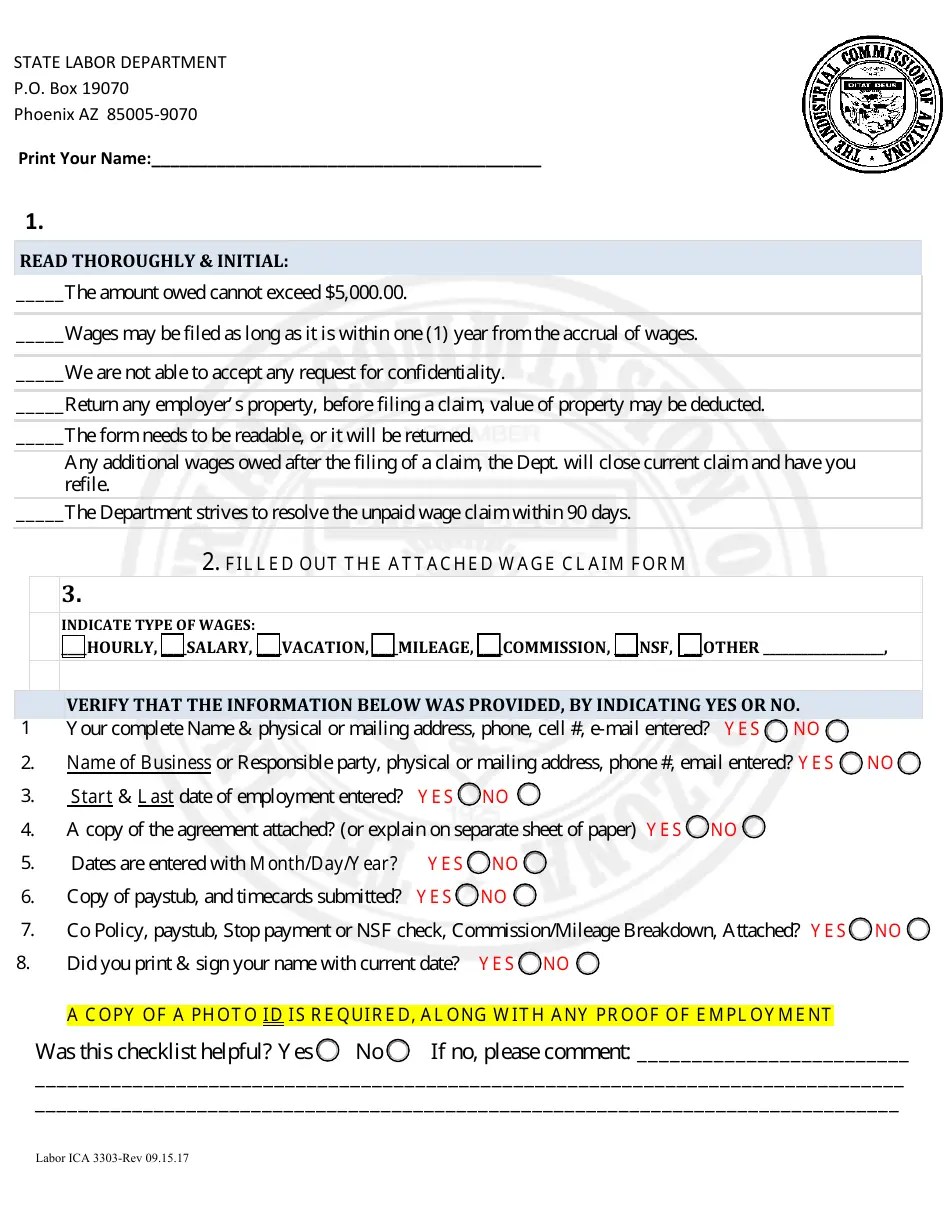 Form Labor ICA3303 Fill Out, Sign Online and Download Fillable PDF