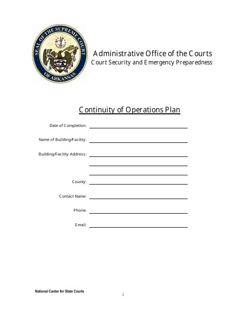 Arkansas Continuity of Operations Plan Download Fillable PDF