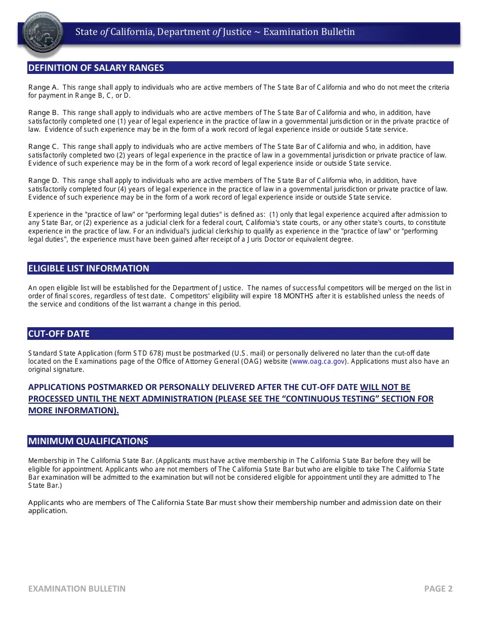 California Deputy Attorney General Examination Bulletin Fill Out